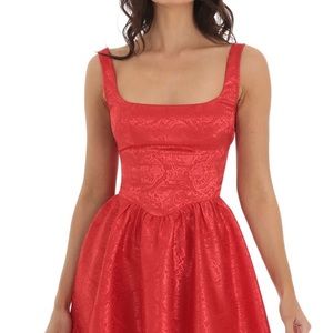 COPY - LUCY IN THE SKY Indiana Jacquard Mini Dress in Red XS